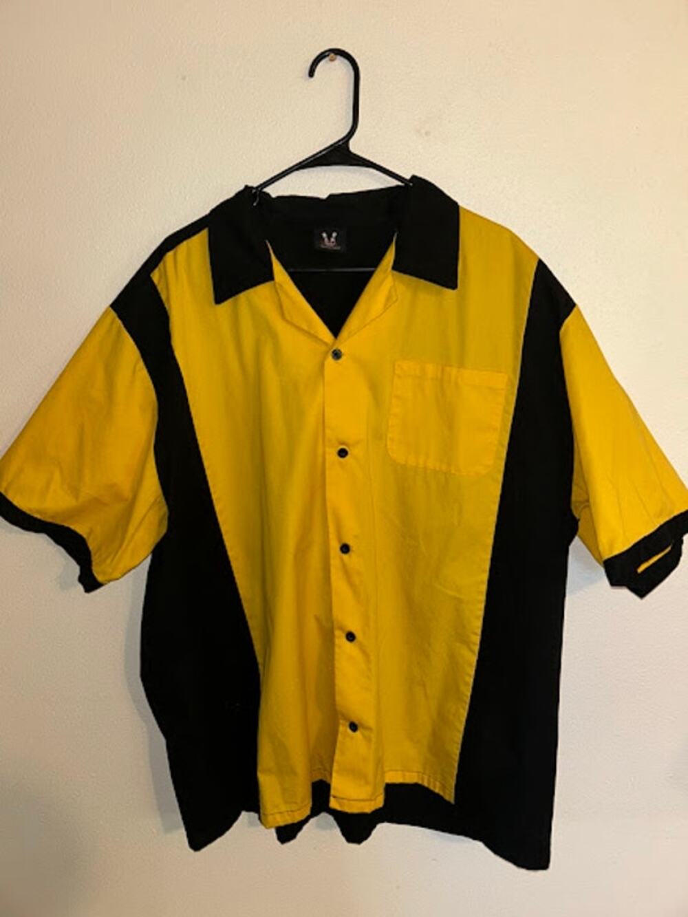 Hilton Bowling Retro Black Yellow Colorblock Button Front Shirt 2XL